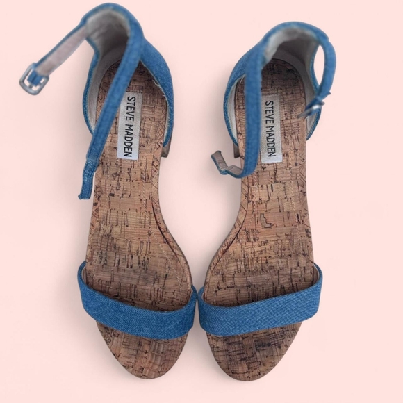Steve Madden Shoes - Steve Madden Blue Denim Cork Heel Sandals
